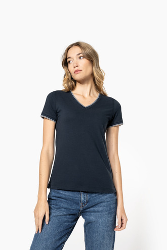 Kariban Ladies pique knit V-neck T-shirt [K394]