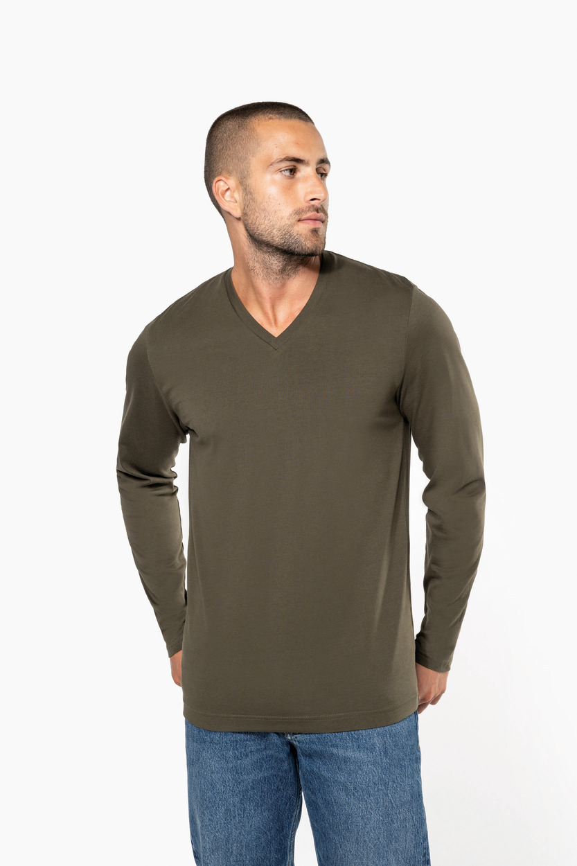 Kariban Heren t-shirt met v-hals en lange mouwen [K358]