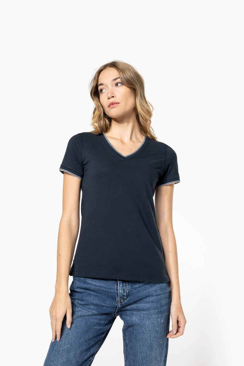Kariban Ladies pique knit V-neck T-shirt [K394]