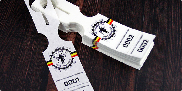 fietslabels met afscheurbaar nummer, bedrukt voor BK Cyclocross in Kruibeke in 2019