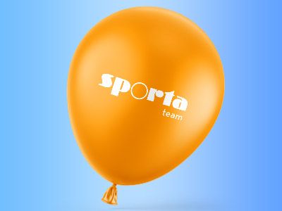 oranje ballon met witte bedrukking voor Sporta