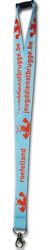 jeugddienst brugge lanyards, 20mm breed, 5 kleuren opdruk via zeefdruk, inclusief haak type Abby, inclusief safey cip